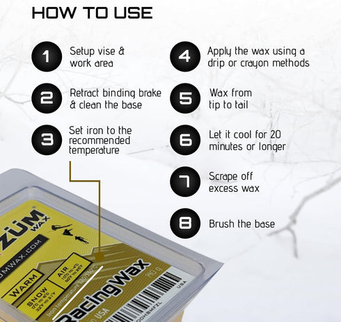 ZUMWax Iron-On Ski/Snowboard Wax, 140g, WARM Temp, Eco-Friendly, Made in USA, PFAS-free, Secret Vanilla Scent