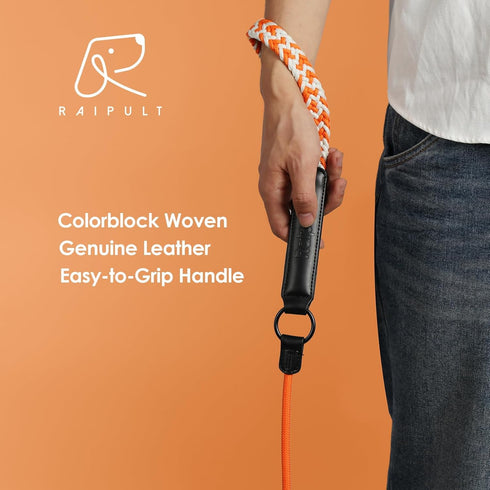 Slip Lead Dog Leash, 6FT Durable Nylon Braided Rope with Metal Stopper & Comfortable Leather Handle, Orange