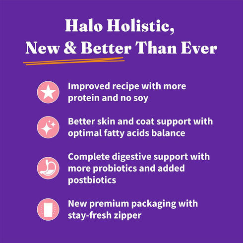 Halo Purely for Pets Holistic Adult Dog Healthy Grains, Wild-Caught Salmon & Whitefish Recipe, 3.5 lb