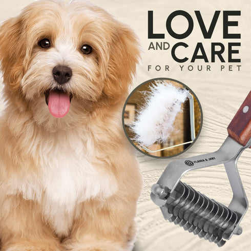 Flamia & Jabz Undercoat Rake for Dogs & Cats - Dematting Grooming Stripper Tool with 12 Blades