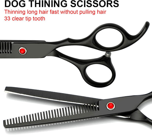 FAIGEO Set 5 in1) Professional Dog Grooming Scissors Stainless Steel Dog Grooming Kit - Thinning, Curved Scissors