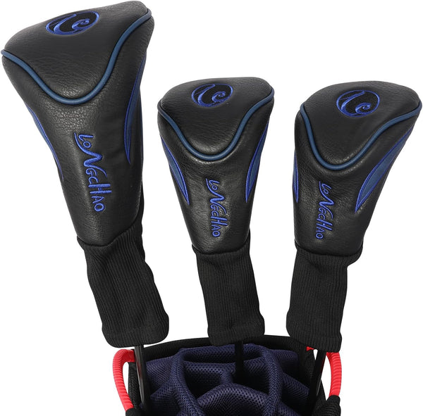 Golf Head Covers Set of 3, Vintage PU Driver and Fairway Wood Headcovers for Golf Club