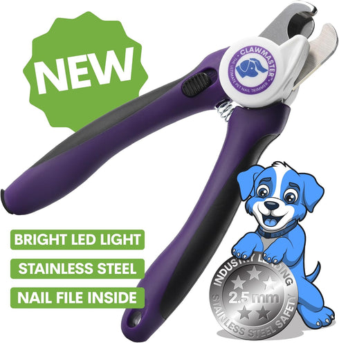 Claw Master Lighted Pet Nail Clippers, Precise Trimmer & Cutter for Dogs & Cats, Includes Safety Guard & Nail File