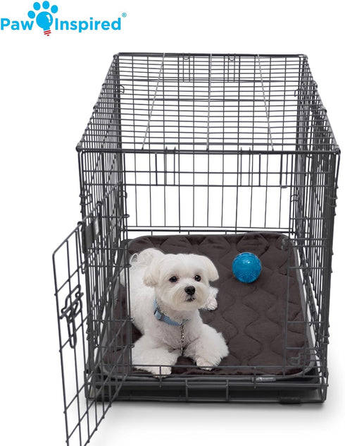 Paw Inspired Washable Padded Crate Mats for Dogs, 29” x 18” Pad, Leakproof Waterproof Bottom, Plush Pet Beds (Dark
