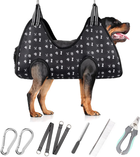 Pet Dog Grooming Hammock Harness for Nail Trimming (XXL 120lb), Dog Sling for Clipping Nails with Clippers & Comb