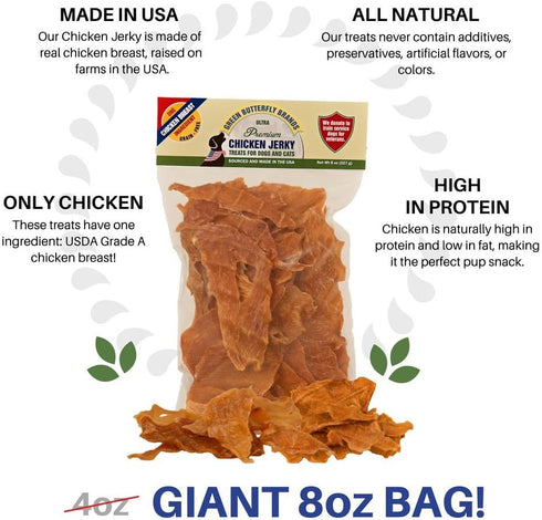 Chicken Jerky - Dog Treats Made in USA, 1 Ingredient USDA Grade A Chicken Breast, 8 Ounces