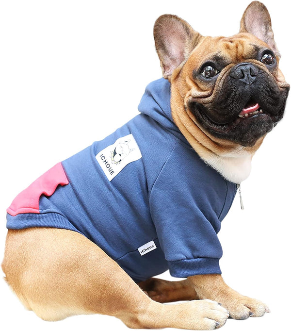 iChoue Navy Pug Clothes Hoodies for Dogs Puppy French Bulldog Frenchie English Boston Terrier Cold Weather