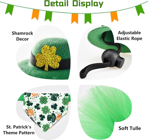 Vehomy 4Pcs Saint Patrick's Day Bearded Dragon Hats Tutu Skirt Outfit with Shamrock Décor for Small Pets
