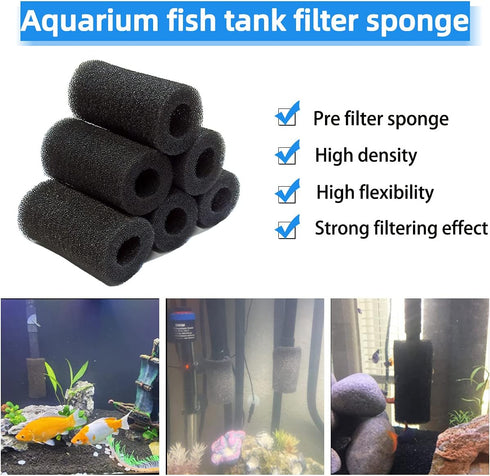 yuntop 6pcs Pre-Filter Sponge - Pre Filter Foam Sponge Roll for Aquarium Fish Tank (6 x 3.5cm / 2.4x1.4 inch)