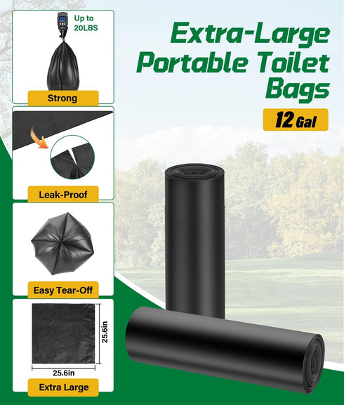 40 PACK Set, 12 Portable Toilet Bags Poo Gel Gallon Camping Toilet Bag with Eco Super Absorbent Power, Emergency Poo