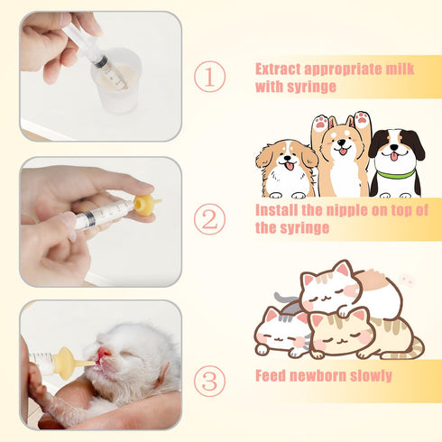 4) Mini Pet Feeding Bottle and Syringes with Nipples for Small Cat Dog Animals (Model