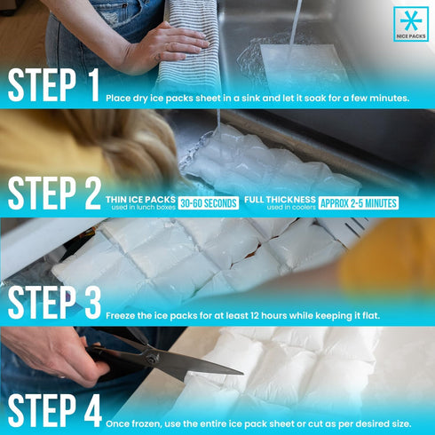 Nice Packs Reusable Dry Ice Packs for Shipping Frozen Food, Lunch Boxes, Coolers - Flexible and Long Lasting (10 Mini