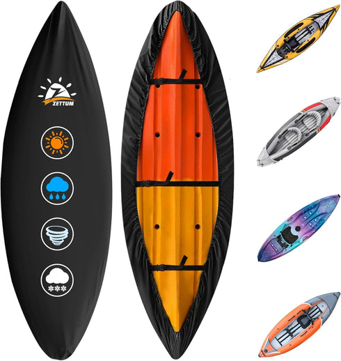 Kayak Cover 13 FT, 600D Heavy Duty Waterproof Canoe Cover for Outdoor Storage, Fits 12ft - 13ft Kayak