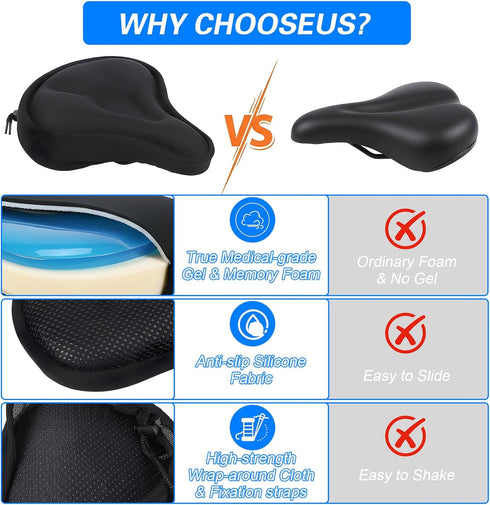 Hadnves Bike Seat Cushion Bicycle Saddle Cover Comfortable Soft Exercise Bike Padded for Spin Indoor and Outdoor