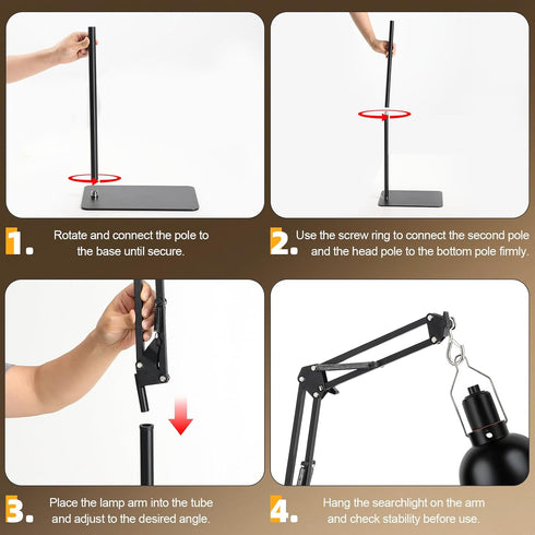TALITARE 15-46 180 Reptile Lamp Stand, Adjustable in Heat Lamp Stand, Metal Floor Light Holder with Adjustable Swing