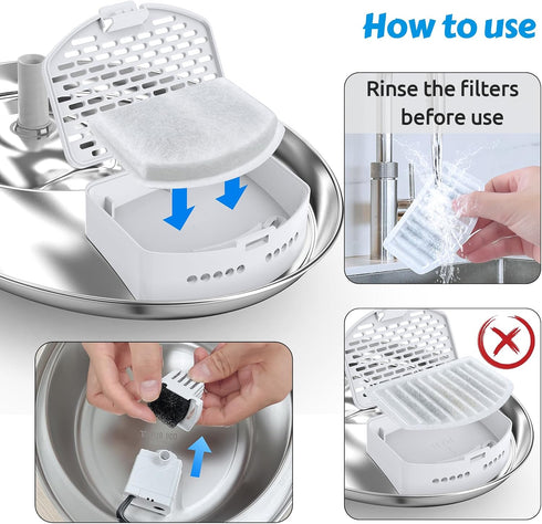 D36/D66 (8 Replacement+4 ORSDA Cat Water Fountain Filters, ONLY for Cat Fountain With Water Level Window, Filters Pump