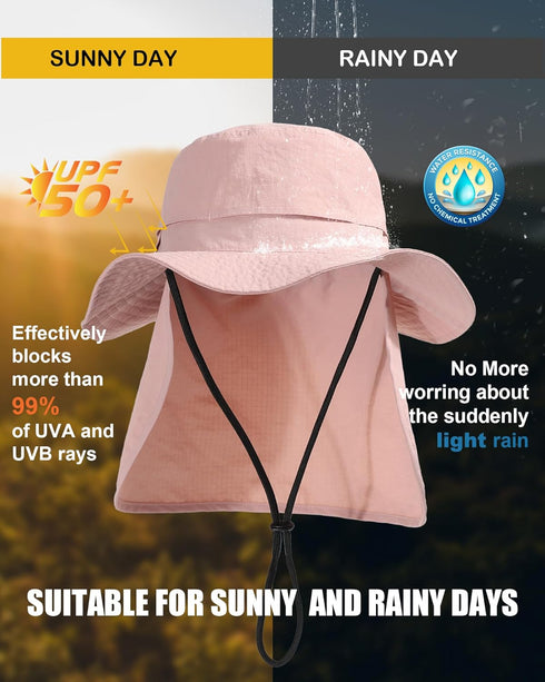 Waterproof Sun Hat for Women, Men's Packable Rain Hat, UPF50+ Bucket Safari Fishing Hat