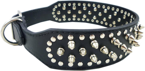 Dogs Kingdom Faux Leather Spiked Studded Dog Collar pet collar Pitbull, Boxer Black L