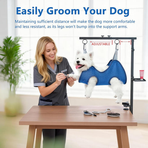 Lazaluking (33"-43") Hammock, Dog Grooming Table Arm with Clamp | Extendable, Foldable Stand & Restraint with Grooming