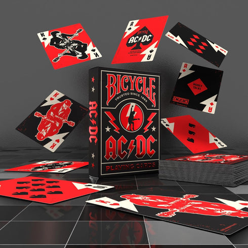 1 Bicycle ACDC Playing Cards, Features Iconic ACDC Song Titles and Band Designs, Red and Black, Deck