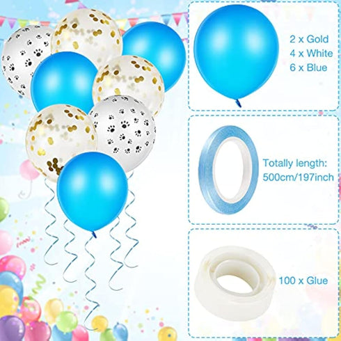 Sumind 18 Pcs Dog Birthday Party Supplies, Pet Birthday Bandana, Balloon Banner, Hat with 0-8 Figures, Touch Ink Pad,