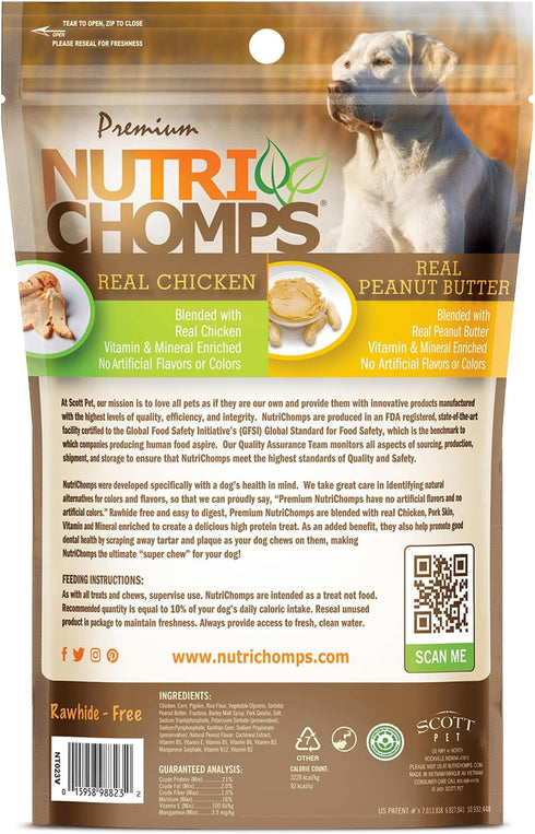 NutriChomps Dog Chews, 6-inch Braids, 4 Count Rawhide-Free Treats, Easy to Digest, Real Peanut Butter Flavor