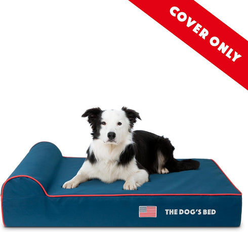 Replacement Outer Cover Only for Orthopedic Memory Foam Dog Bed - Washable Oxford Fabric, Large (Blue with Red Piping)