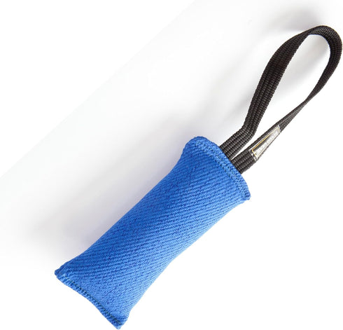 Dingo Gear Tug Toy for Dog Training Agility Tug of War, French Linen Dog Bumper with one Handle, Dog Bite Pillow for Aggressive Chewers 6" blue S00060