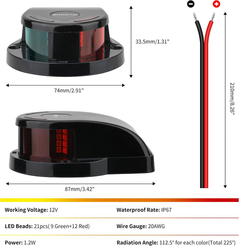 IP67 RVZONE Boat Navigation Lights, Navigation Lighting for Boats Led Waterproof Red and Green Marine LED Bow Lights