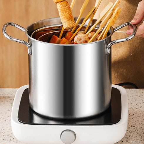 Shurhome 3 Stainless Steel Quart Frying Pots with Vent Glass Cover Ergonomic Handle Suitable for Chicken Fish Onion