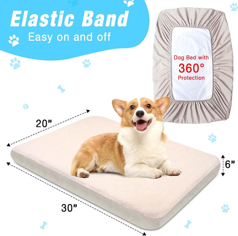 Replacement Washable Dog Bed Covers 2 Pack, 100% Waterproof Soft Noiseless Dog Bed Sheets, 30 x 20 inch Beige, 50%