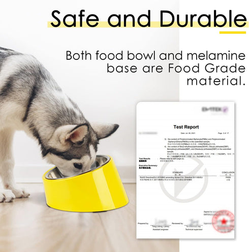 SuperDesign Mess Free 15° Slanted Bowl for Dogs and Cats, Tilted Angle Non-Skid Dog Feeder, Bright Yellow, 0.5 Cup