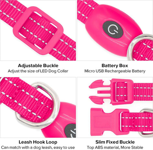 BSEEN LED Dog Collar Light - USB Rechargeable Glow in The Dark Puppy Collar - Safety Dog Lights for Night Walking -