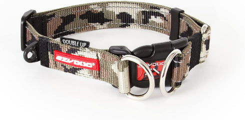 EzyDog Double Up Dog Collar, Large, Green Camo, Nylon with Reflective Trim and ID Attachment
