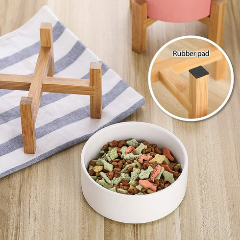 Elevated Raised Food Bowls with Stand, Ceramic Pet Bowl with Anti-Slip Rubber Pad for Small Dogs and Cats, White