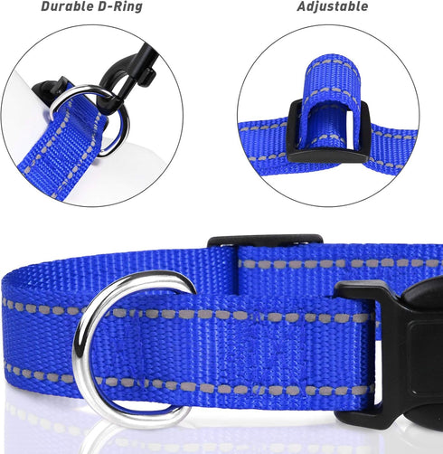 TagME Reflective Nylon Dog Collars, Adjustable Classic Collar with Quick Release Buckle for Large Dogs, Royal Blue