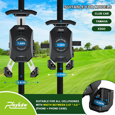 Roykaw Golf Cart Phone Mount Holder for EZGO/Club Car/Yamaha, Quick Release & One-Touch Lock, Fits iPhone