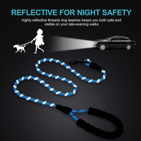 5ft 1/2in Blue Dog Leash for Large & Medium Dogs, Reflective Heavy Duty Rope with Padded Handle