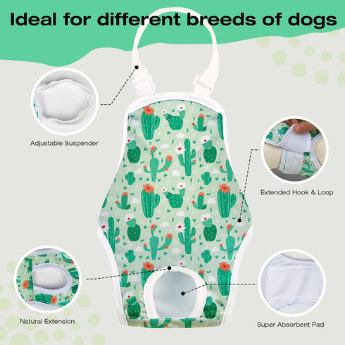 FurVeluxia 3 Pack Washable Female Dog Diapers with Adjustable Suspender, Reusable Sanitary Panties for Dogs in Heat