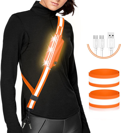 LED Belt Reflective Sash for Night Walking, Adjustable High Visibility Running Safety Gear with Phone Bag