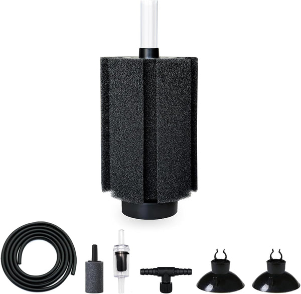 Large Sponge Filter 80-90 Gal with Air Stone and Bio Ceramic Media, Quiet Filter for Fry, Betta, Shrimp