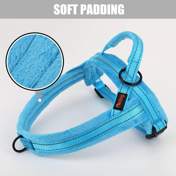 Didog Soft Flannel Padded Dog Vest Harness, No Pull/Quick Fit Reflective Strap for Training Walking, Blue