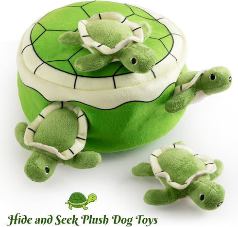Hollypet Squeaky Dog Toy, Interactive Plush Hide and Seek Toy for Small Medium Dogs, Puppy Teeth Cleaning Turtles