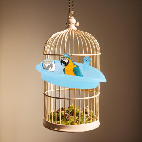 Pssopp Bird Bathtub, Hanging Bird Bath Cube Cute Pet Bird Bathing Box Bird Shower Bathtub Accessories with Mirror pet