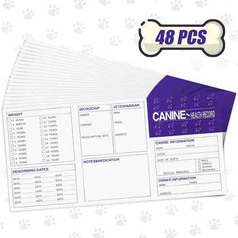 Eaasty 48 Pack Dog Vaccine Record Book Puppy Vaccination Record Card Foldable Puppy Vaccines Shot Record Canine Health Record Booklet Dog Nursing Supplies for Canine Health