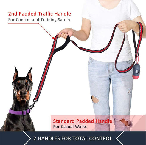 JSXD 5 FT Heavy Duty Double Handle Dog Leash with Comfortable Padded and Reflective Rope for Small, Medium, Large Dogs