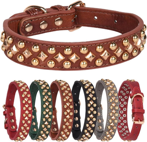 Spiked Dog Collar, Soft PU Leather Mushrooms Rivet Spike Studded Adjustable Pet Collars for Small Breeds (M, Black3)