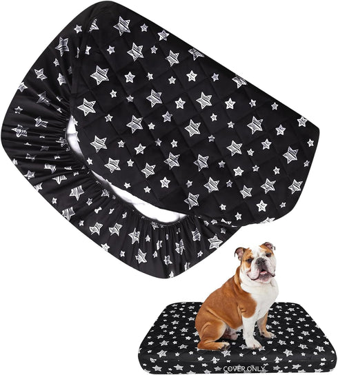 Waterproof Dog Bed Covers, Replacement Washable Pet Hair Cover, Quilted Black Star Print 22x35 Inches
