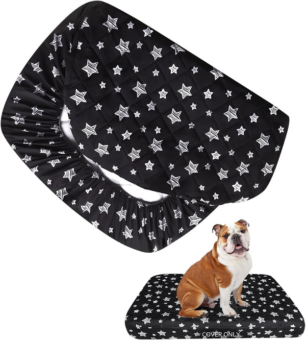 Waterproof Dog Bed Covers, Replacement Washable Pet Hair Cover, Quilted Black Star Print 22x35 Inches