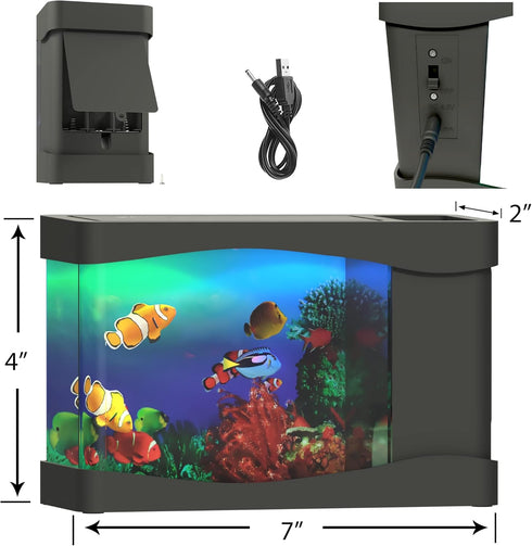 Playlearn Mini Aquarium Toy Fish Tank with Moving Fish – USB/Battery Powered – Fake Aquarium with 3 Fish